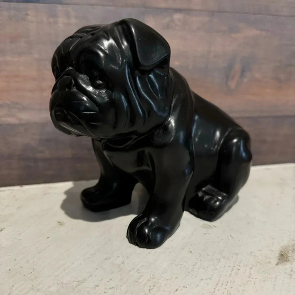 Heavy Black Carved Bulldog Sculpture Stone/Wood Pug Dog Statue 4 Pounds - Picture 2 of 6